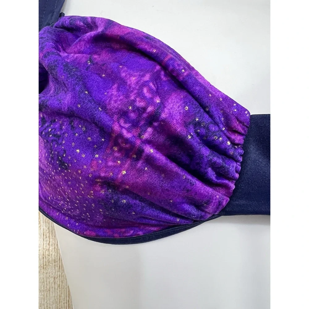 Vtg 90s Jantzen 3pc Swim Set Wrap‎ Skirt 10 Purple Galaxy High Waist Bikini USA
